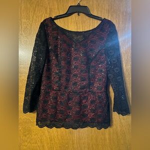Sage Black and Red Lace Blouse